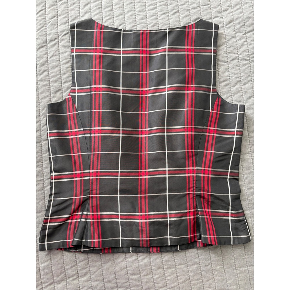 Ann Taylor Petites Silk Plaid Shell Top Red Black Square Neck NWT 4P - Picture 7 of 7